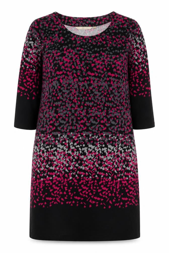 Epilogue Women's Black Pink Geometric Shift Dress Size 12 3/4 Sleeve