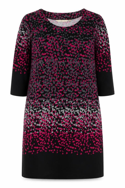 Front view of Epilogue Women's Black Pink Geometric Shift Dress, size 12, 3/4 Sleeve
