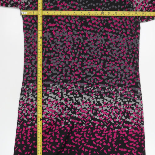 Epilogue Women's Black Pink Geometric Shift Dress Size 12 3/4 Sleeve