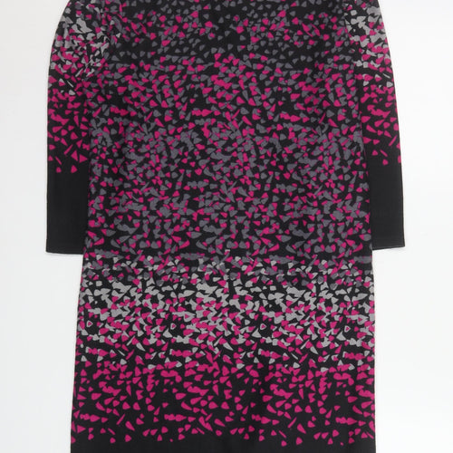 Epilogue Women's Black Pink Geometric Shift Dress Size 12 3/4 Sleeve