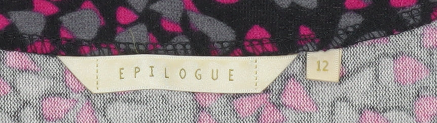 Epilogue Women's Black Pink Geometric Shift Dress Size 12 3/4 Sleeve