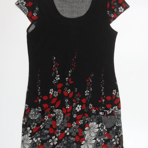 Culture Women’s Black Floral Shift Dress Size 12 Short Sleeve Scoop Neck