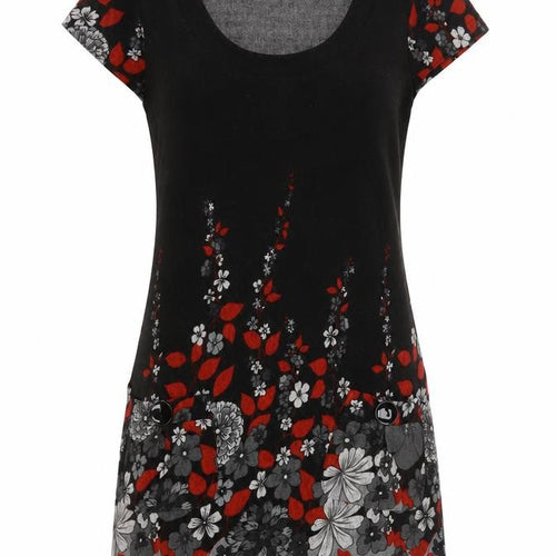 Culture Women’s Black Floral Shift Dress Size 12 Short Sleeve Scoop Neck