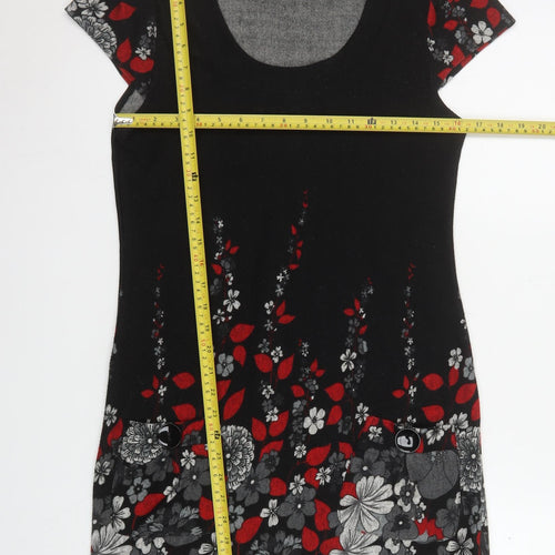 Culture Women’s Black Floral Shift Dress Size 12 Short Sleeve Scoop Neck