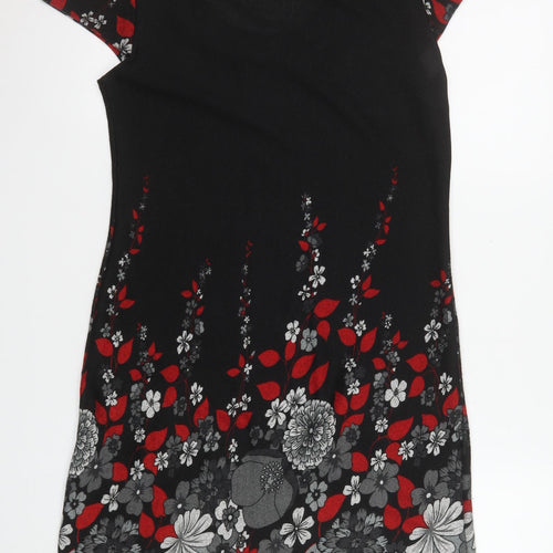 Culture Women’s Black Floral Shift Dress Size 12 Short Sleeve Scoop Neck