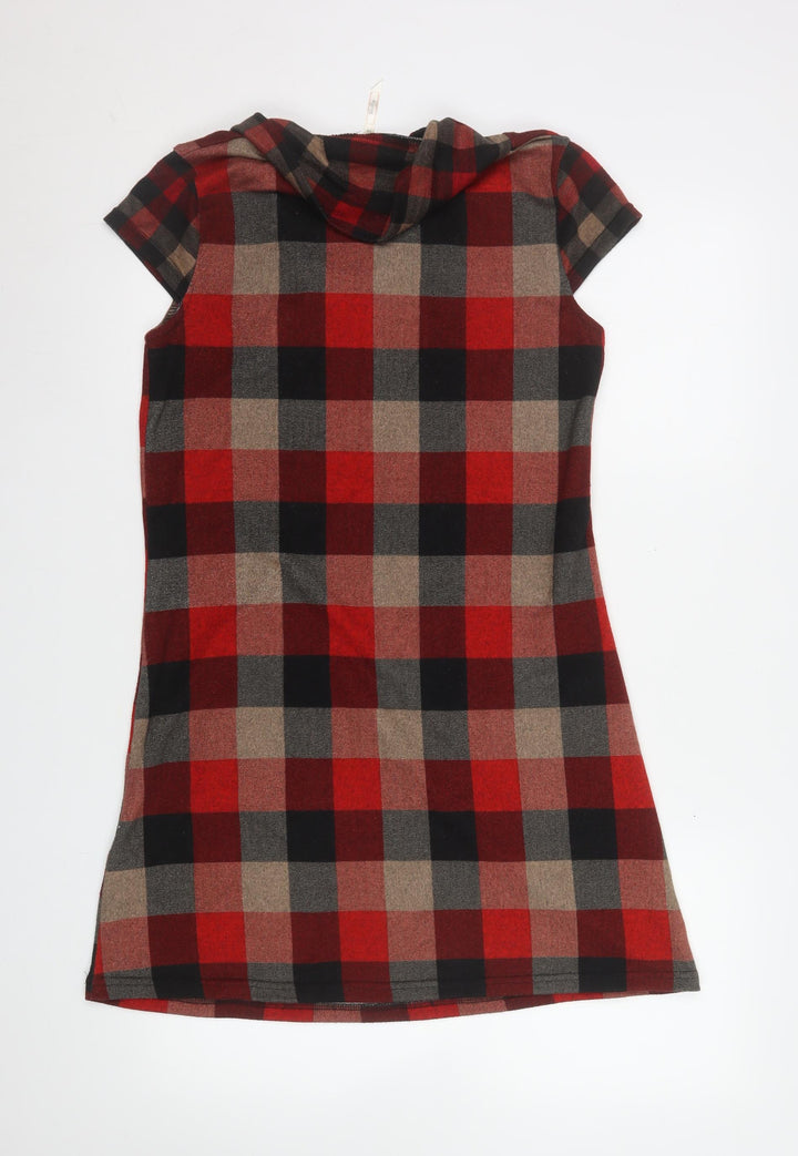 Stella Women Red Check Short Sleeve Shift Dress Size 10