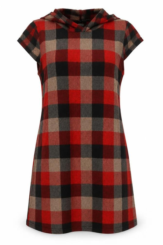 Front view of Stella Women Red Check Short Sleeve Shift Dress, size 10