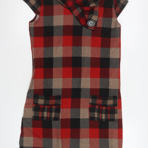 Stella Women Red Check Short Sleeve Shift Dress Size 10