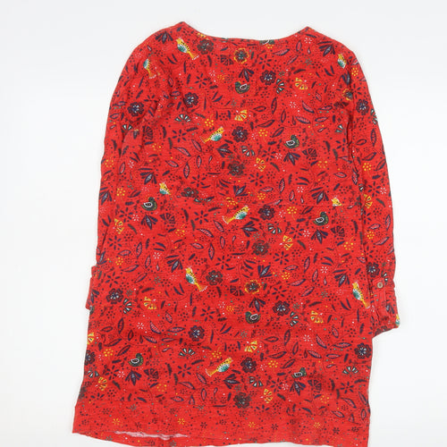 Mantaray Womens Red Floral Tunic Blouse Size 10 Cotton Long Sleeve