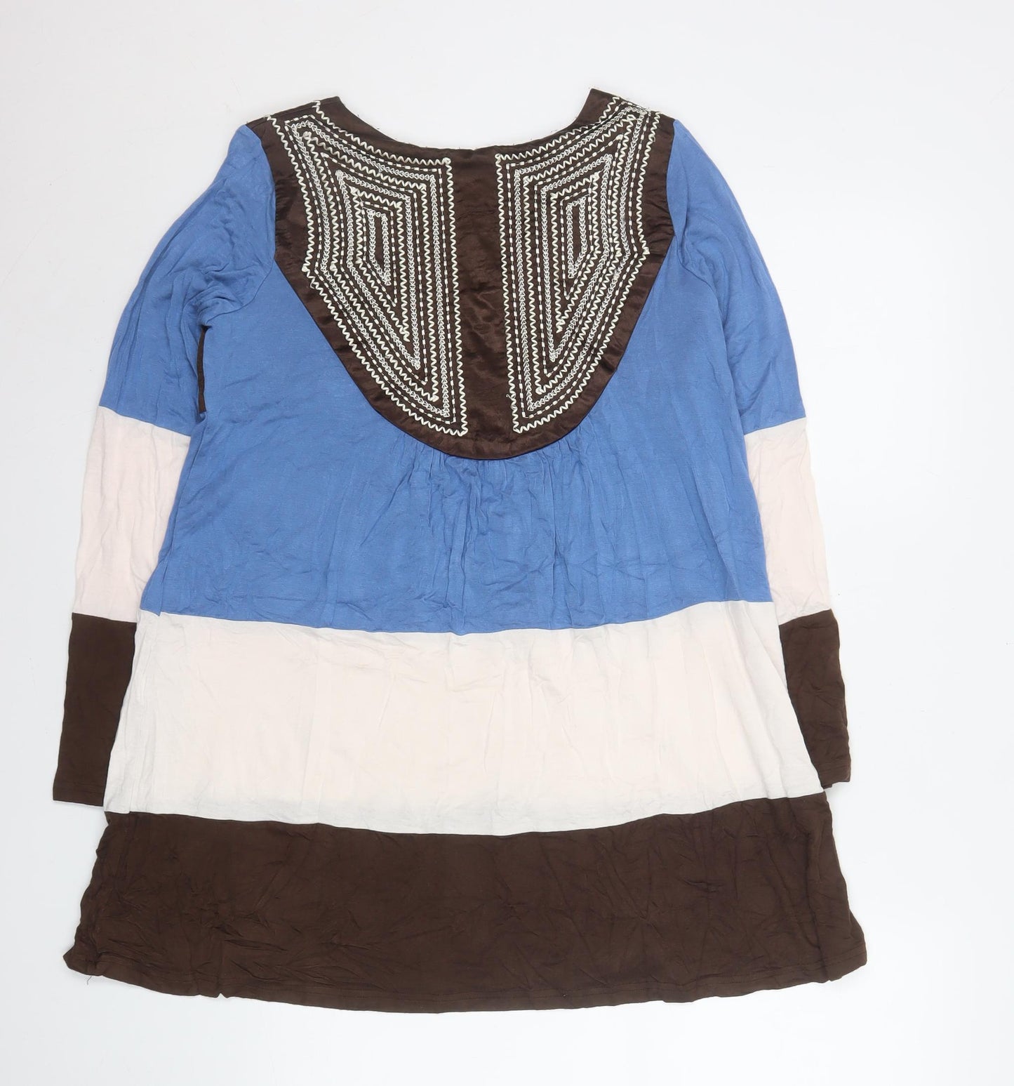 Lilas Womens Blue Beige Brown Beaded Boho Shift Dress Size 2