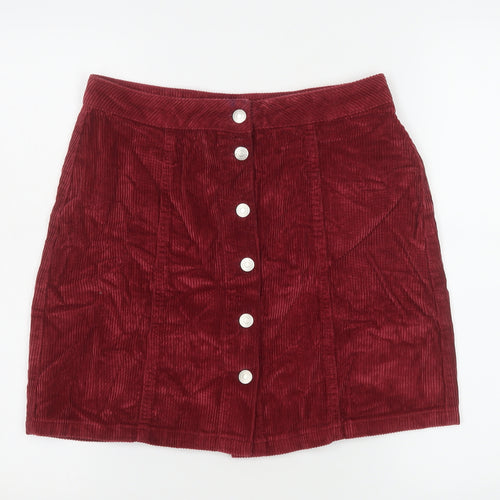 New Look Women Red Corduroy A-Line Button Skirt UK 10