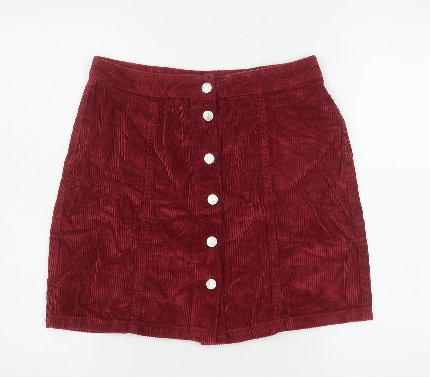 New Look Women Red Corduroy A-Line Button Skirt UK 10
