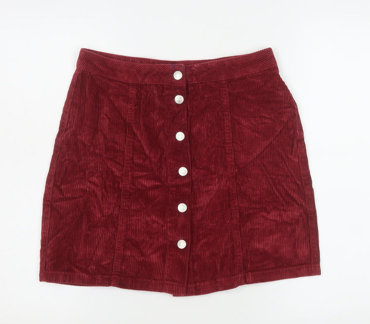 New Look Women Red Corduroy A-Line Button Skirt UK 10