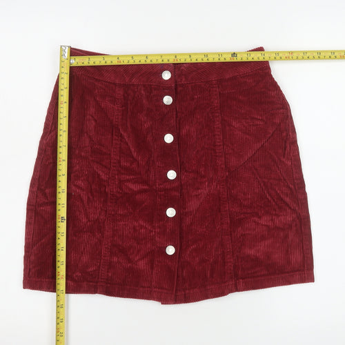 New Look Women Red Corduroy A-Line Button Skirt UK 10