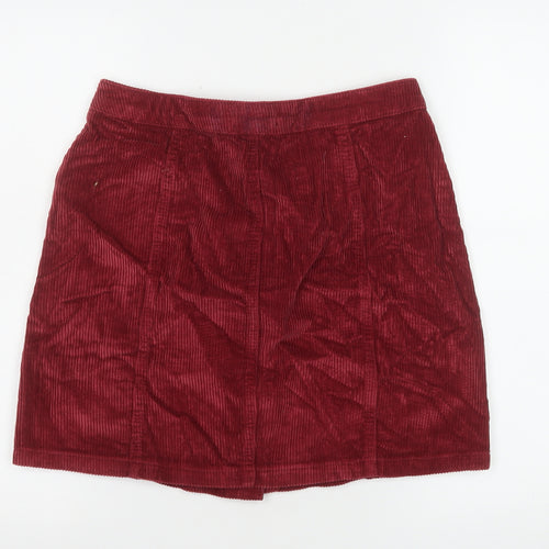 New Look Women Red Corduroy A-Line Button Skirt UK 10