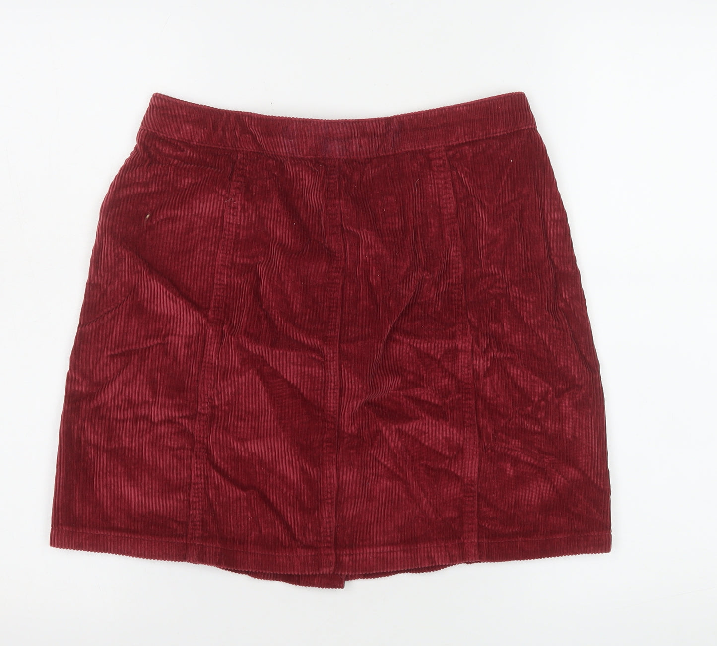 New Look Women Red Corduroy A-Line Button Skirt UK 10