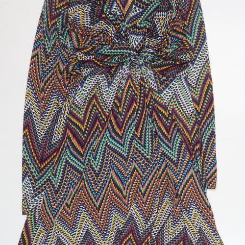 CC Fashion Women's Multicoloured Chevron A-Line Knee Length Dress L