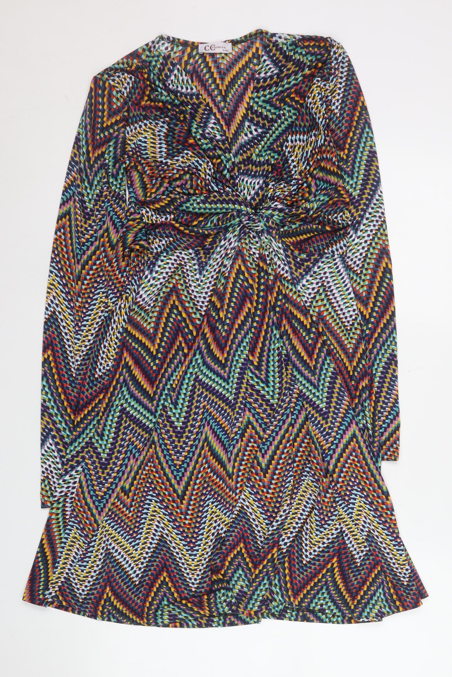 CC Fashion Women's Multicoloured Chevron A-Line Knee Length Dress L