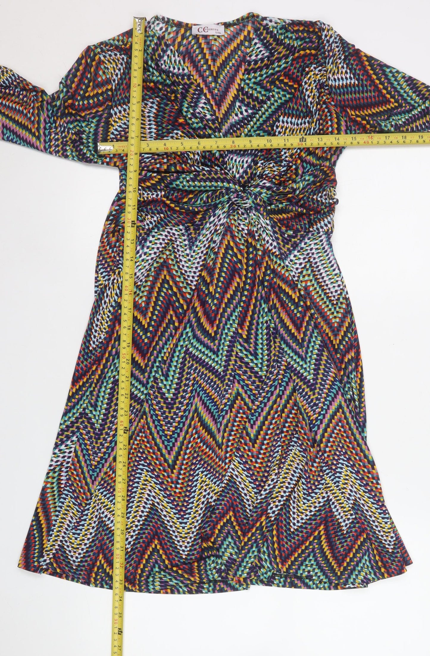CC Fashion Women's Multicoloured Chevron A-Line Knee Length Dress L