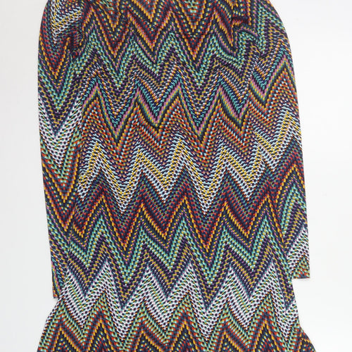 CC Fashion Women's Multicoloured Chevron A-Line Knee Length Dress L