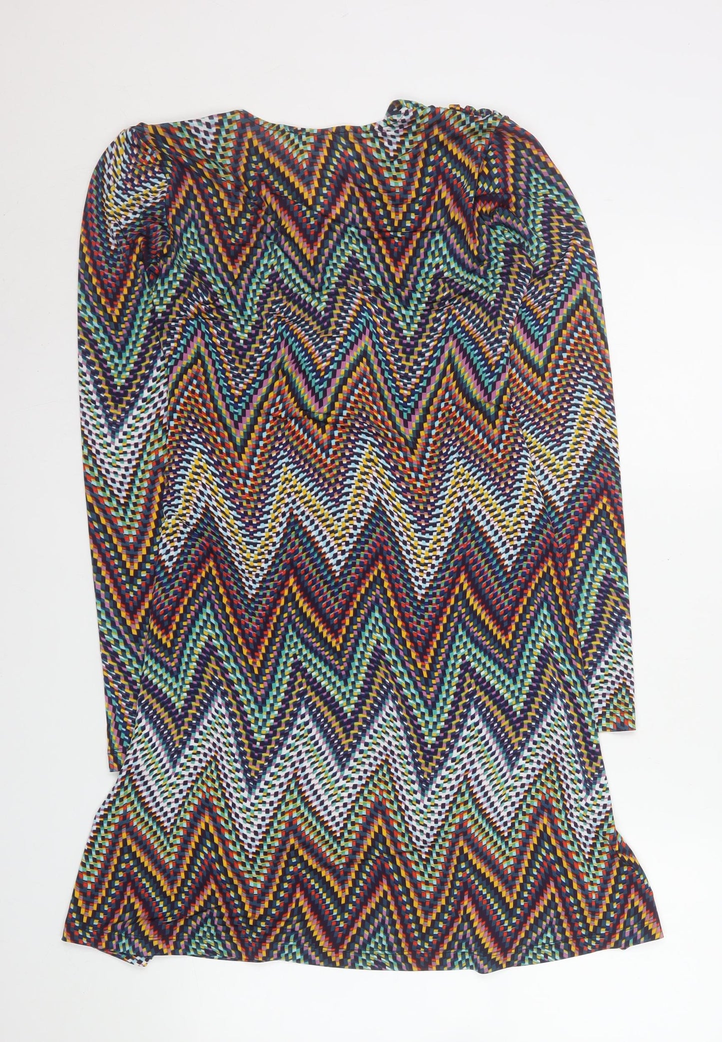 CC Fashion Women's Multicoloured Chevron A-Line Knee Length Dress L