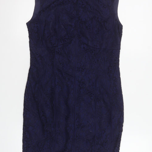Wallis Women Blue Lace Sheath Sleeveless Knee Length Dress UK 10