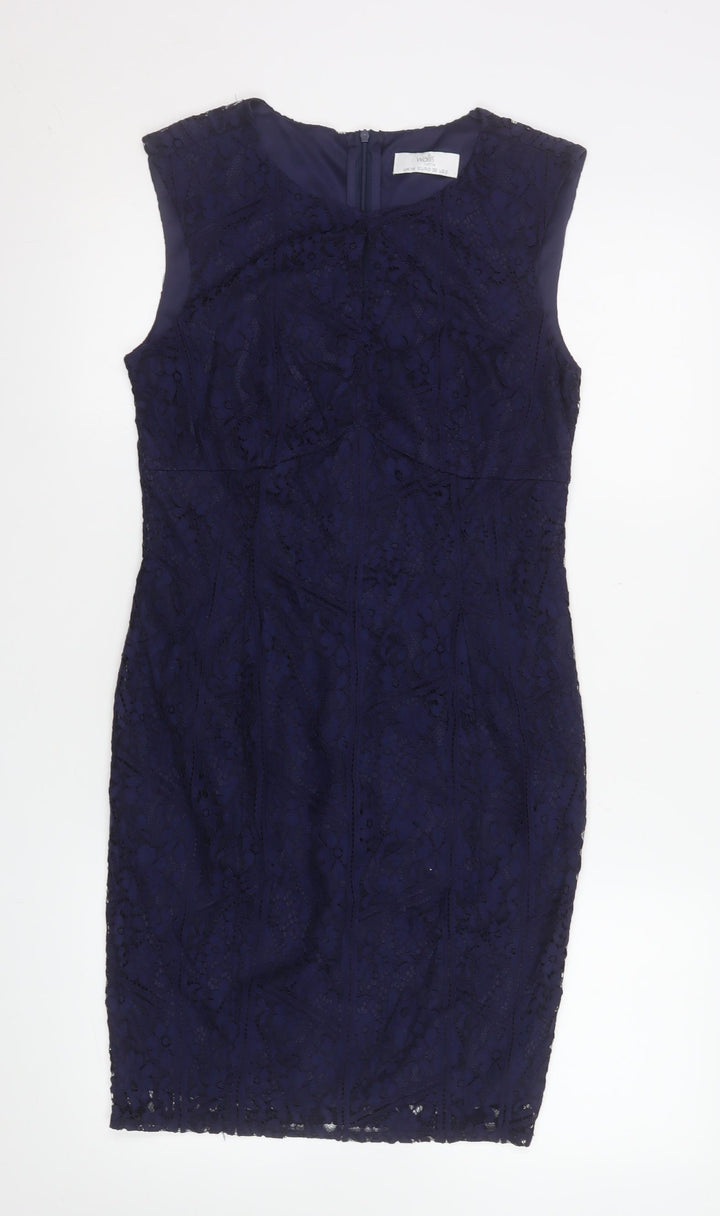 Wallis Women Blue Lace Sheath Sleeveless Knee Length Dress UK 10