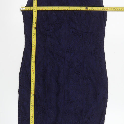 Wallis Women Blue Lace Sheath Sleeveless Knee Length Dress UK 10