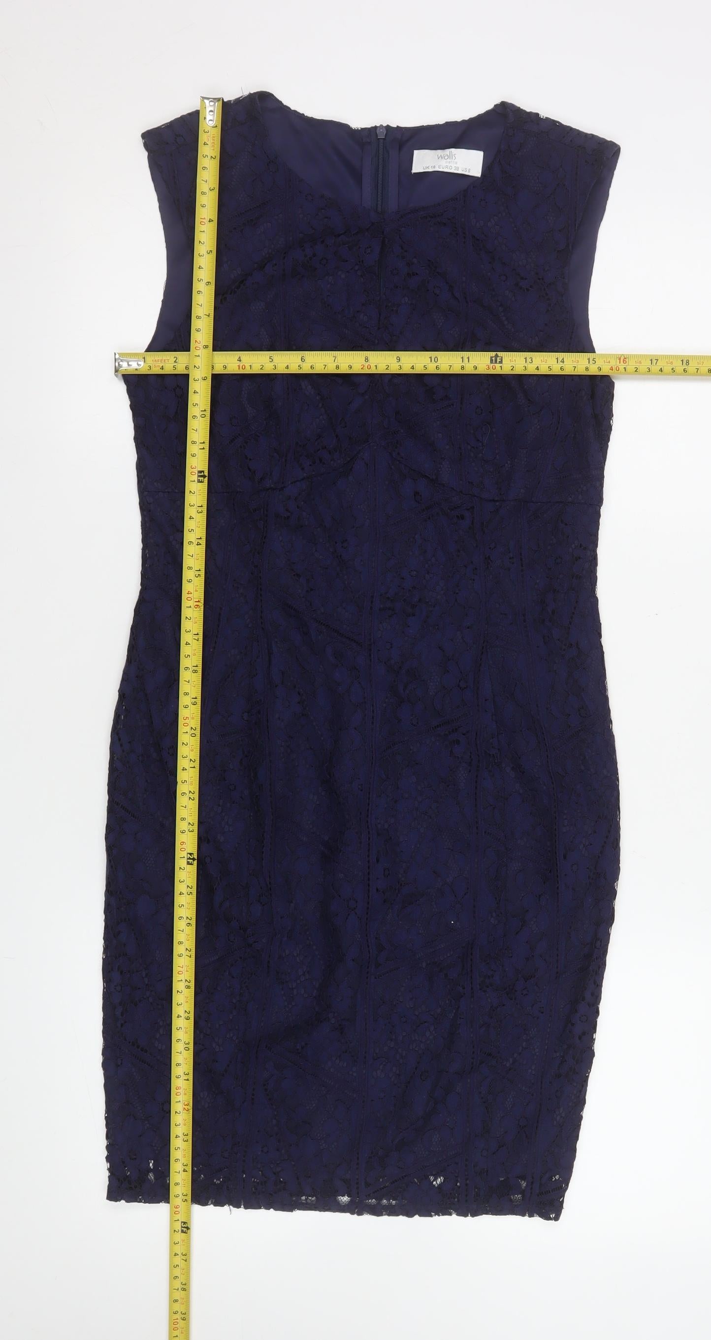 Wallis Women Blue Lace Sheath Sleeveless Knee Length Dress UK 10