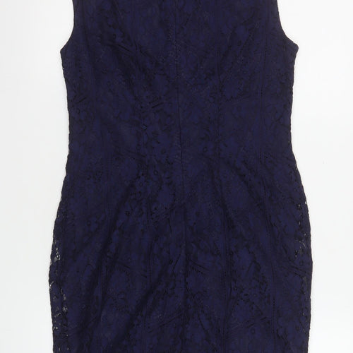 Wallis Women Blue Lace Sheath Sleeveless Knee Length Dress UK 10