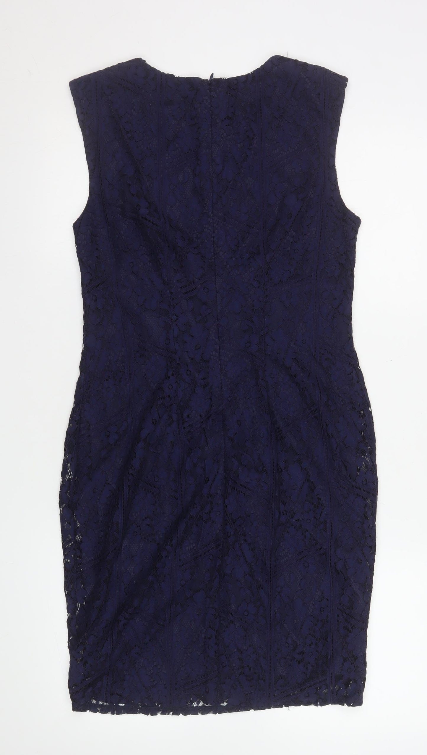 Wallis Women Blue Lace Sheath Sleeveless Knee Length Dress UK 10