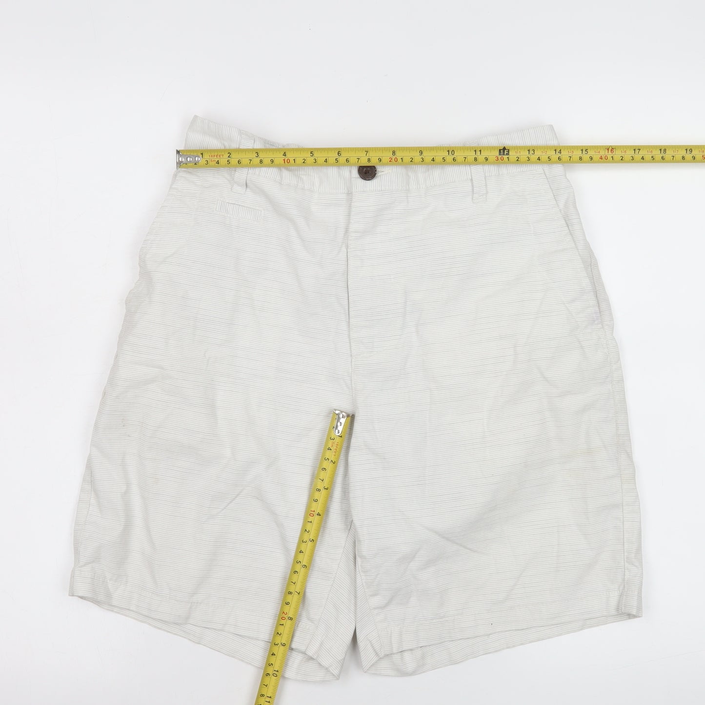 Guidly Men's Beige Chino Shorts Size L Cotton Striped Summer Casual