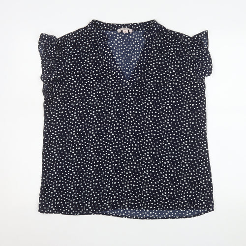 Emily & Me Women Blue Polka Dot Blouse Size 14 V-Neck Sleeveless Top