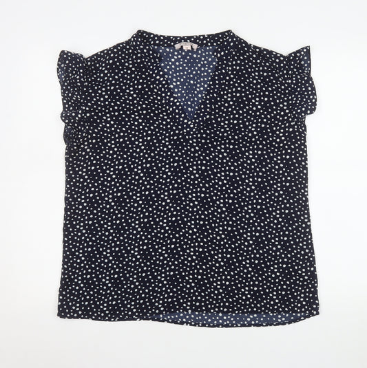 Emily & Me Women Blue Polka Dot Blouse Size 14 V-Neck Sleeveless Top