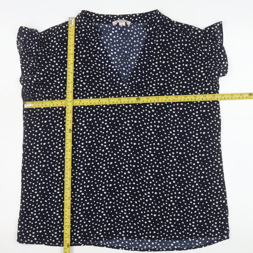 Emily & Me Women Blue Polka Dot Blouse Size 14 V-Neck Sleeveless Top