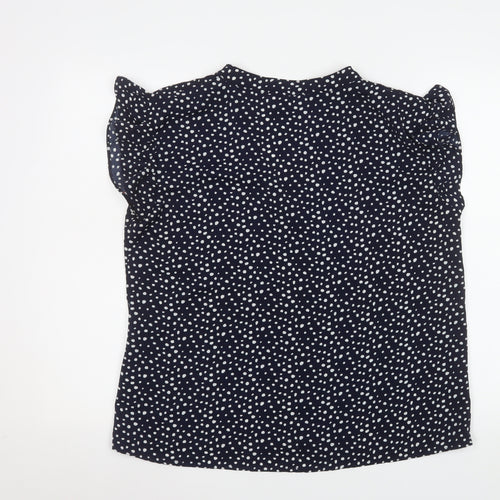 Emily & Me Women Blue Polka Dot Blouse Size 14 V-Neck Sleeveless Top
