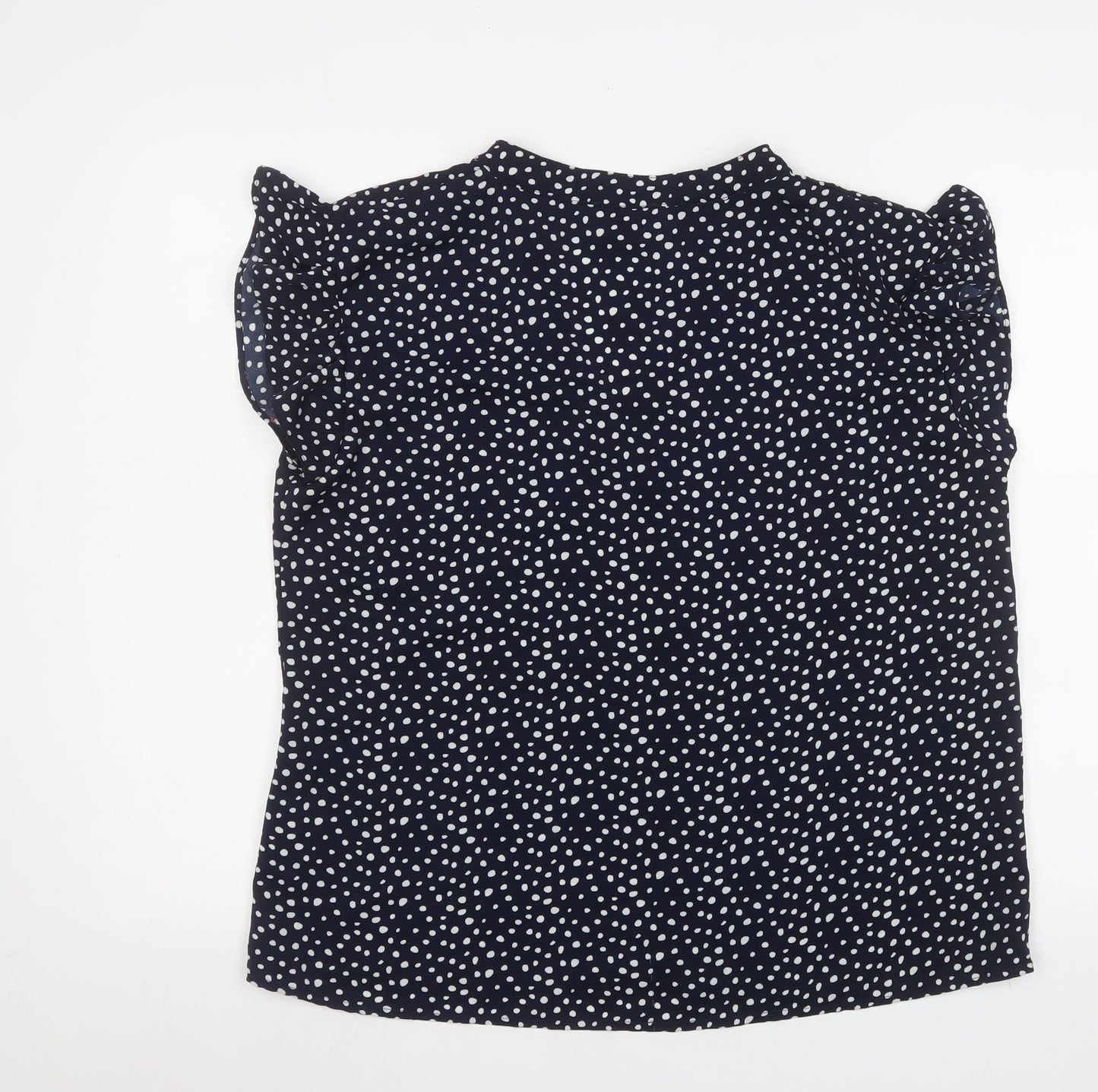 Emily & Me Women Blue Polka Dot Blouse Size 14 V-Neck Sleeveless Top