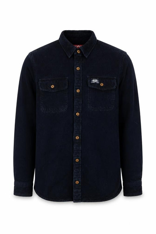 Front view of Superdry Men's Blue Cotton Corduroy Button-Up Shirt, size S