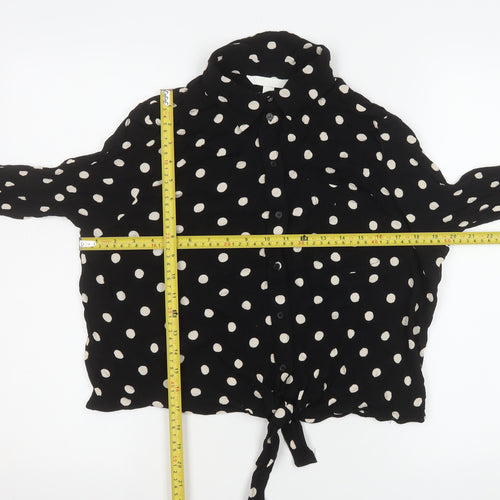 H&M Women Black Polka Dot Cropped Button-Up Shirt M