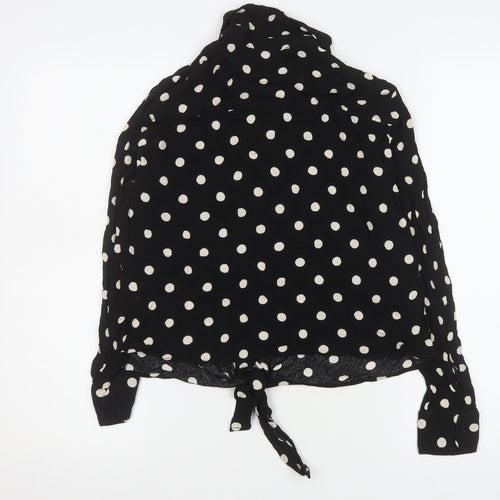 H&M Women Black Polka Dot Cropped Button-Up Shirt M