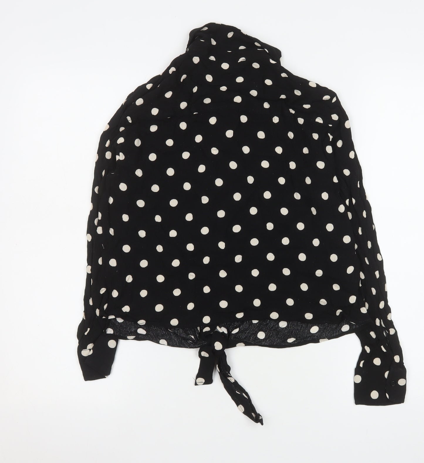 H&M Women Black Polka Dot Cropped Button-Up Shirt M
