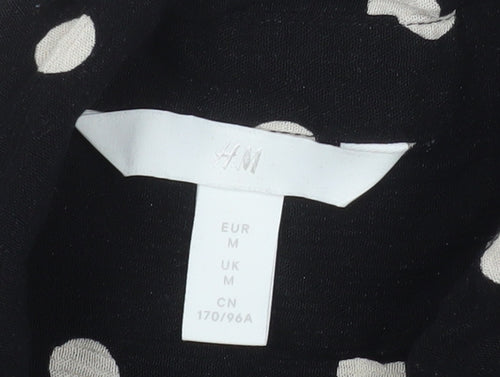 H&M Women Black Polka Dot Cropped Button-Up Shirt M