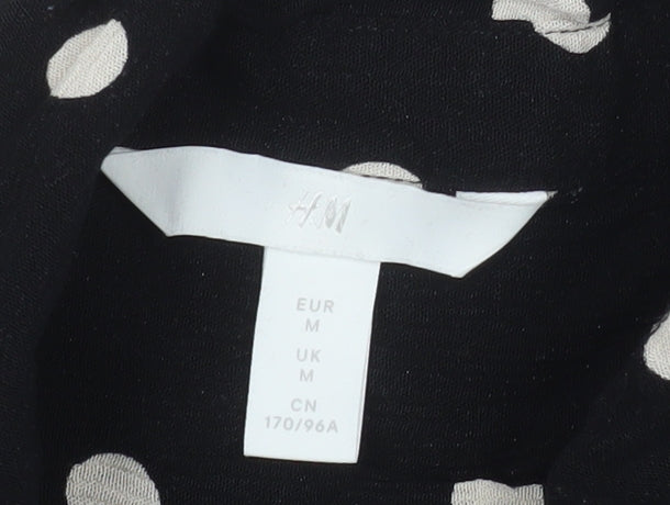 H&M Women Black Polka Dot Cropped Button-Up Shirt M
