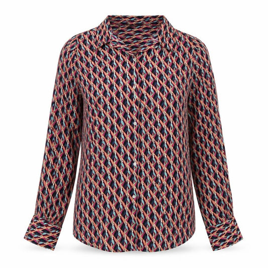 Front view of Only Women's Multicoloured Geometric Long Sleeve Button-Up Shirt, size L