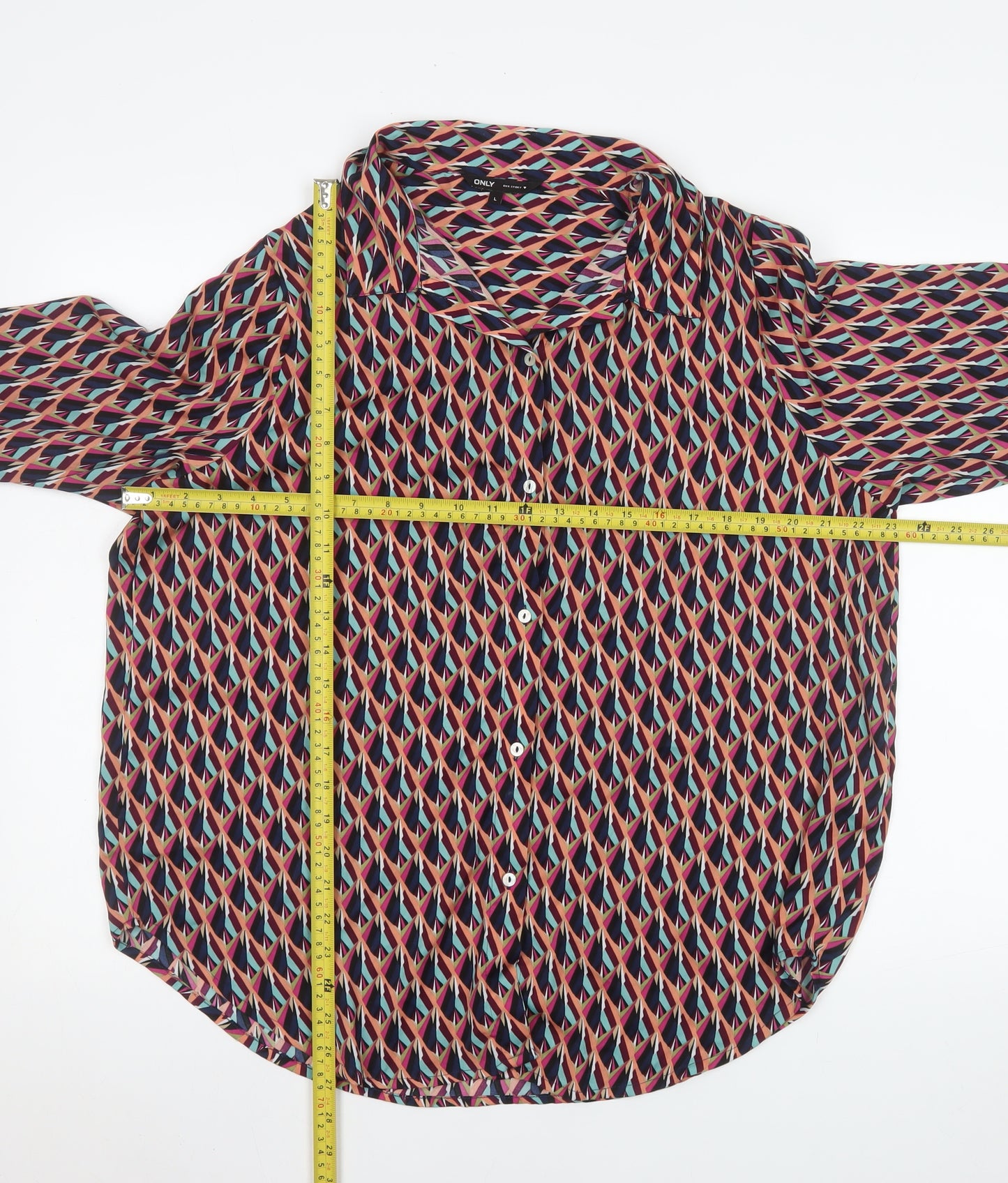 ONLY Women's Multicoloured Geometric Long Sleeve Button-Up Shirt Size L