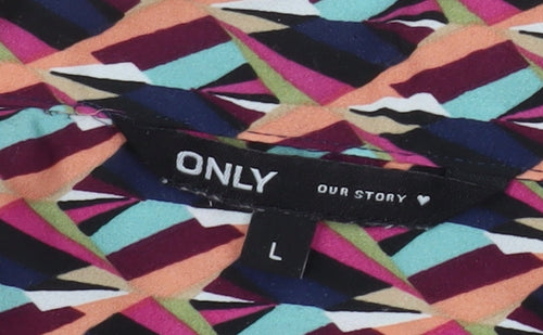 ONLY Women's Multicoloured Geometric Long Sleeve Button-Up Shirt Size L