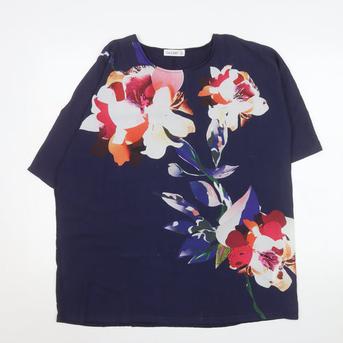Gallery Women’s Blue Floral Blouse Short Sleeve Size L