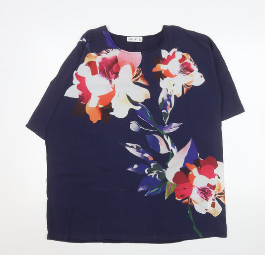 Gallery Women’s Blue Floral Blouse Short Sleeve Size L