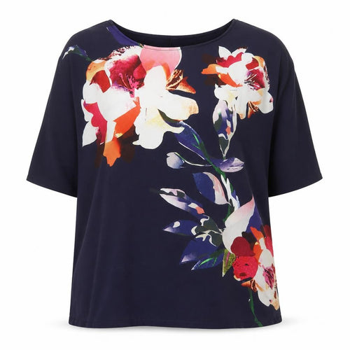 Gallery Women’s Blue Floral Blouse Short Sleeve Size L
