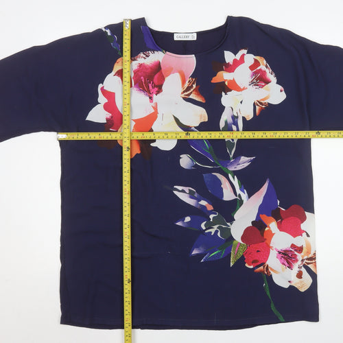 Gallery Women’s Blue Floral Blouse Short Sleeve Size L